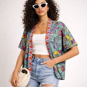 Brooke Webb Floral Kimono Cardigan Boho One Size Open‎ Front Festival Top